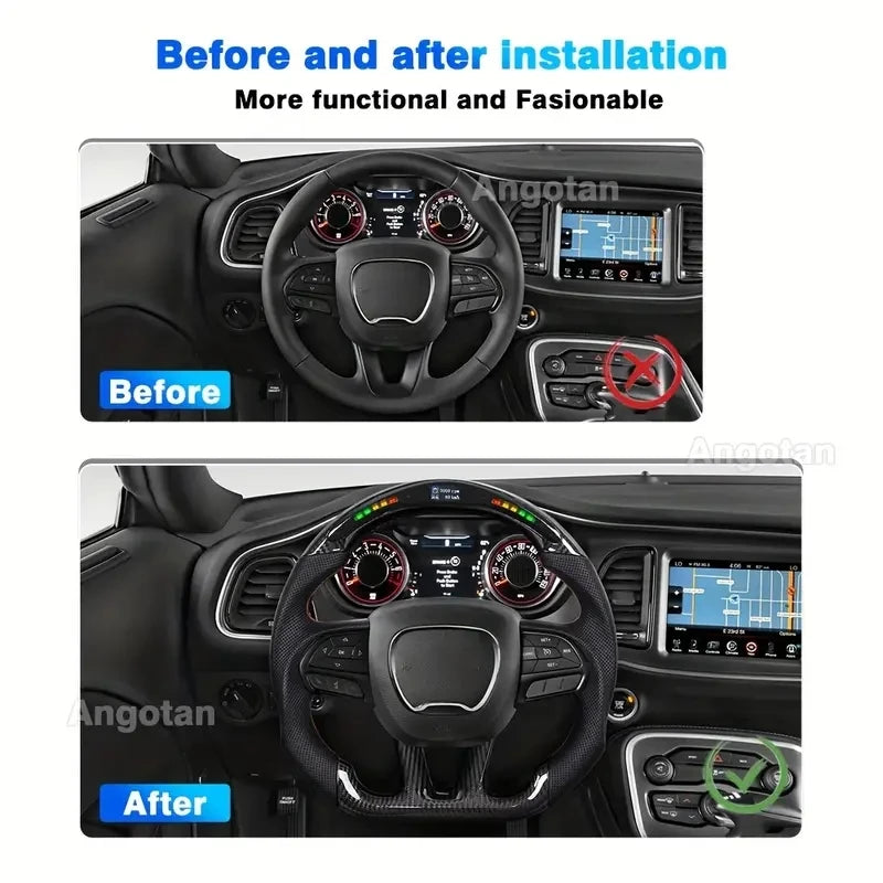 Real Carbon Fiber LED Steering Wheel for Dodge Charger Challenger Hellcat 2015 -2024 Perforated Leather D-Shaped