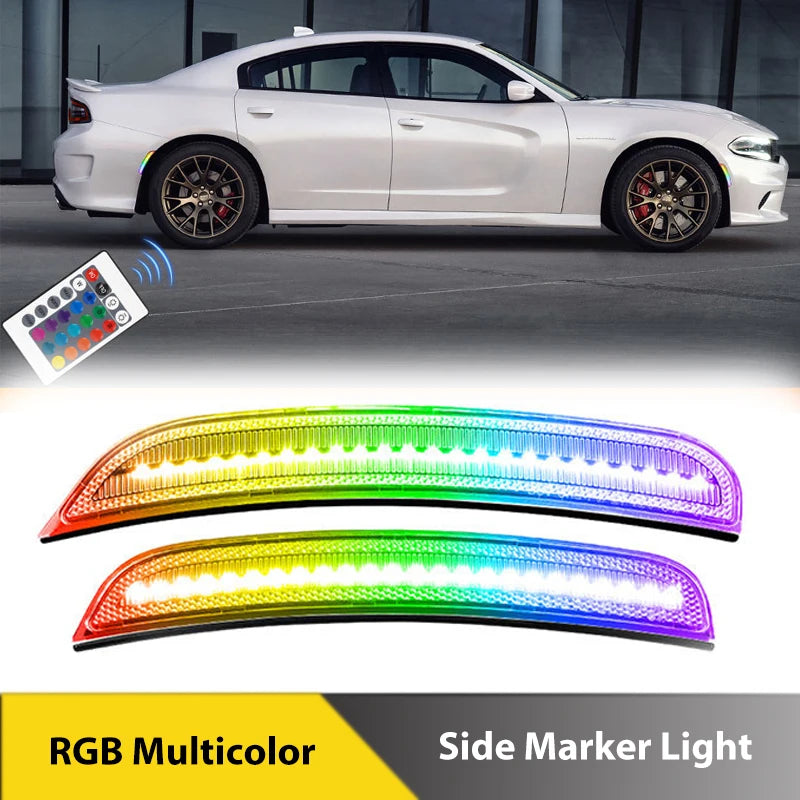 4Pcs LED RGB Front & Rear Bumper Side Marker Lights For Dodge Charger 2015-2023