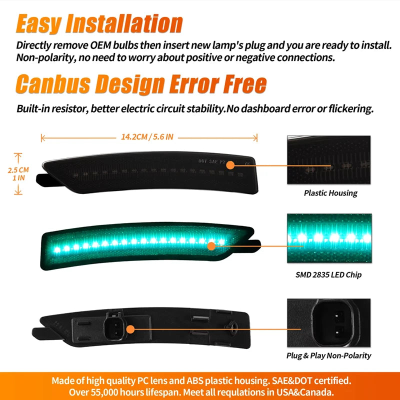 4Pcs LED RGB Multicolor Front Rear Bumper Side Marker Light For Ford Mustang S650 Gen7 2024-UP Turn Signal Lamps Car Accessories