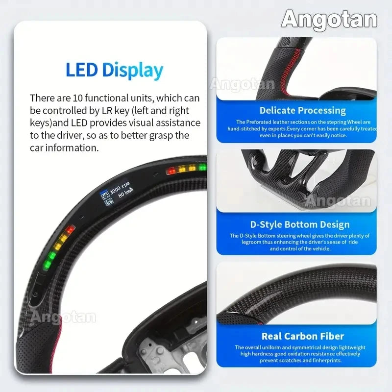 Real Carbon Fiber LED Steering Wheel for Dodge Charger Challenger Hellcat 2015 -2024 Perforated Leather D-Shaped