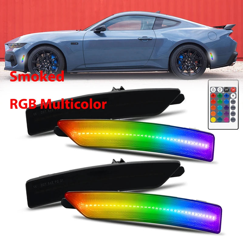 4Pcs LED RGB Multicolor Front Rear Bumper Side Marker Light For Ford Mustang S650 Gen7 2024-UP Turn Signal Lamps Car Accessories