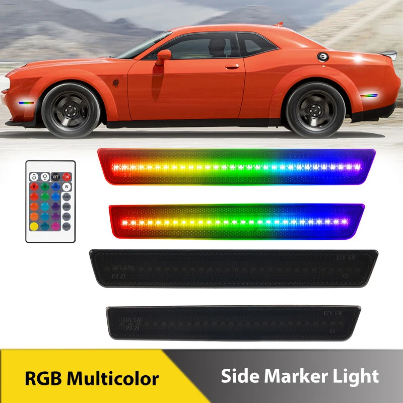 4Pcs LED RGB Front & Rear Bumper Side Marker Lights For Dodge Challenger 2015-2023 SLIM BODY