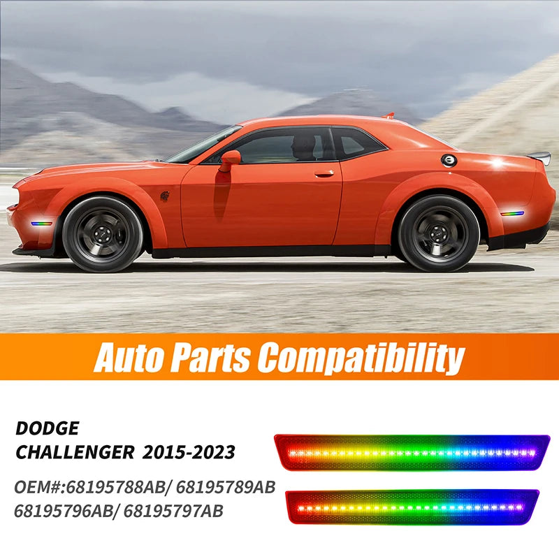 4Pcs LED RGB Front Rear Bumper Side Marker Lights For Dodge Challenger 2015-2023 SLIM BODY