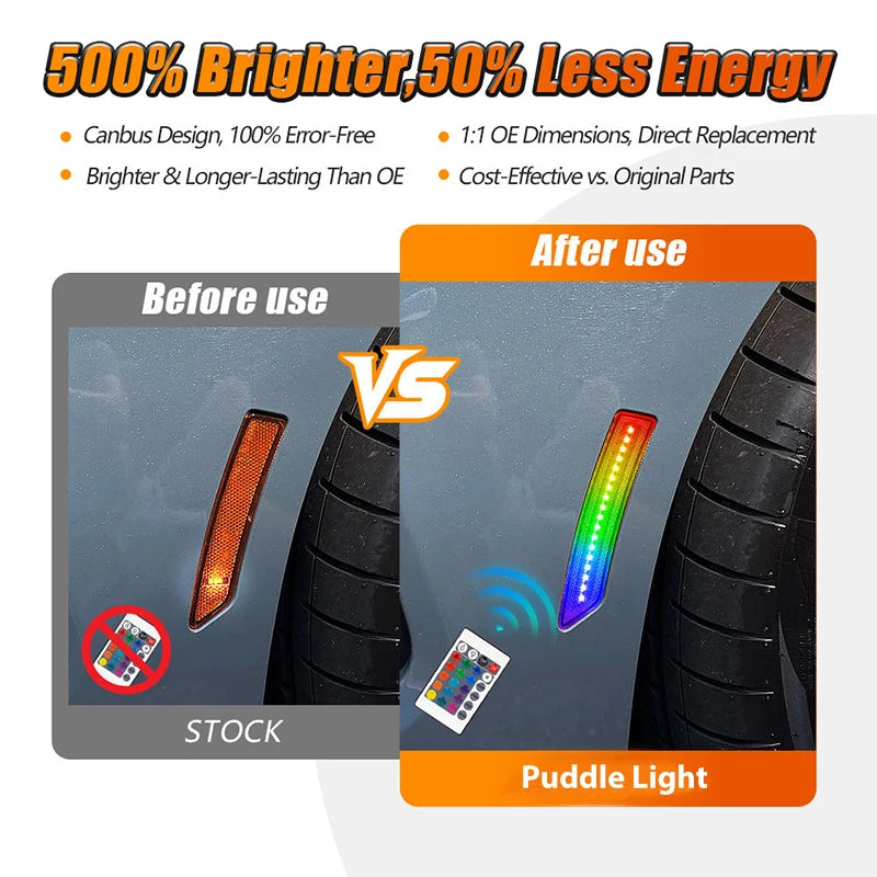 4Pcs LED RGB Multicolor Front Rear Bumper Side Marker Light For Ford Mustang S650 Gen7 2024-UP Turn Signal Lamps Car Accessories