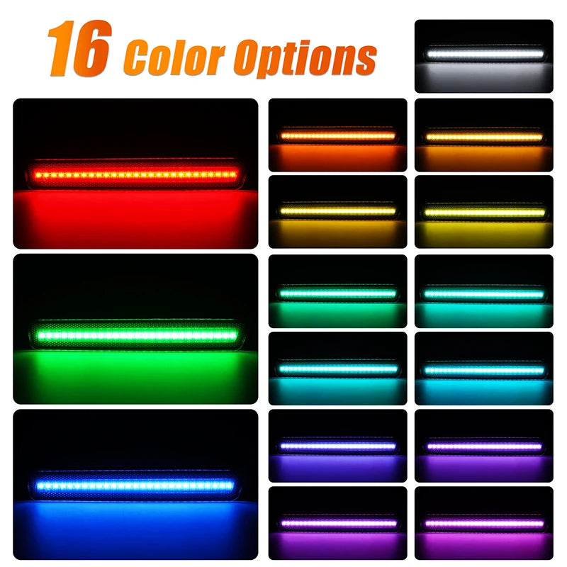 4Pcs LED RGB Front Rear Bumper Side Marker Lights For Dodge Challenger 2015-2023 SLIM BODY