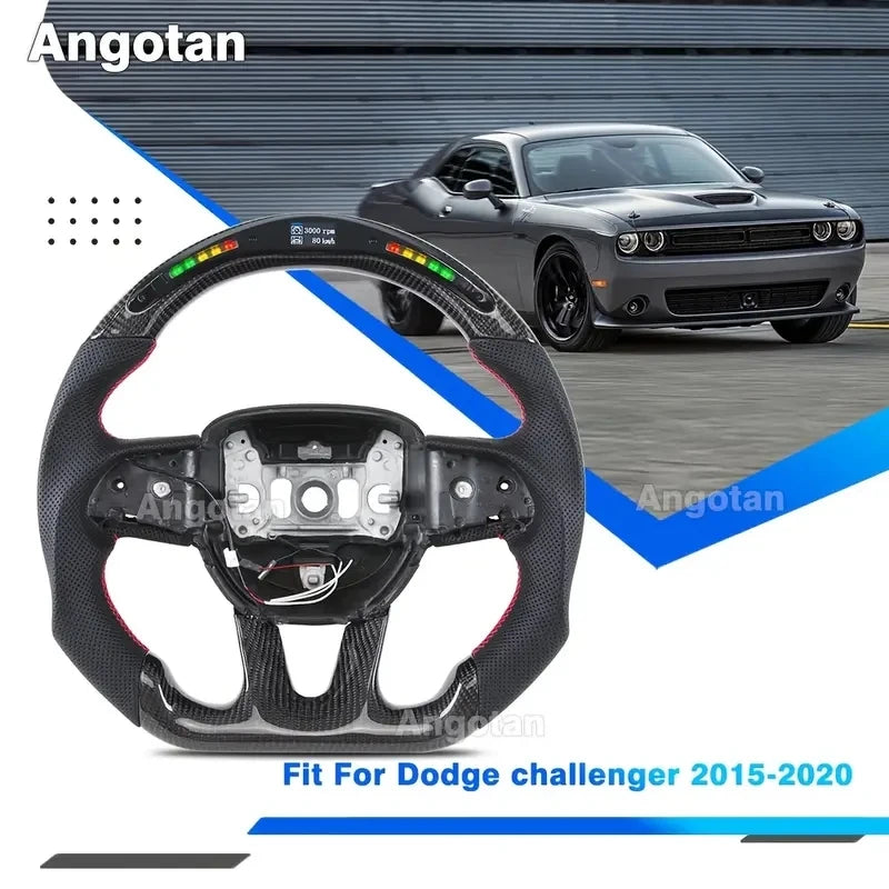 Real Carbon Fiber LED Steering Wheel for Dodge Charger Challenger Hellcat 2015 -2024 Perforated Leather D-Shaped