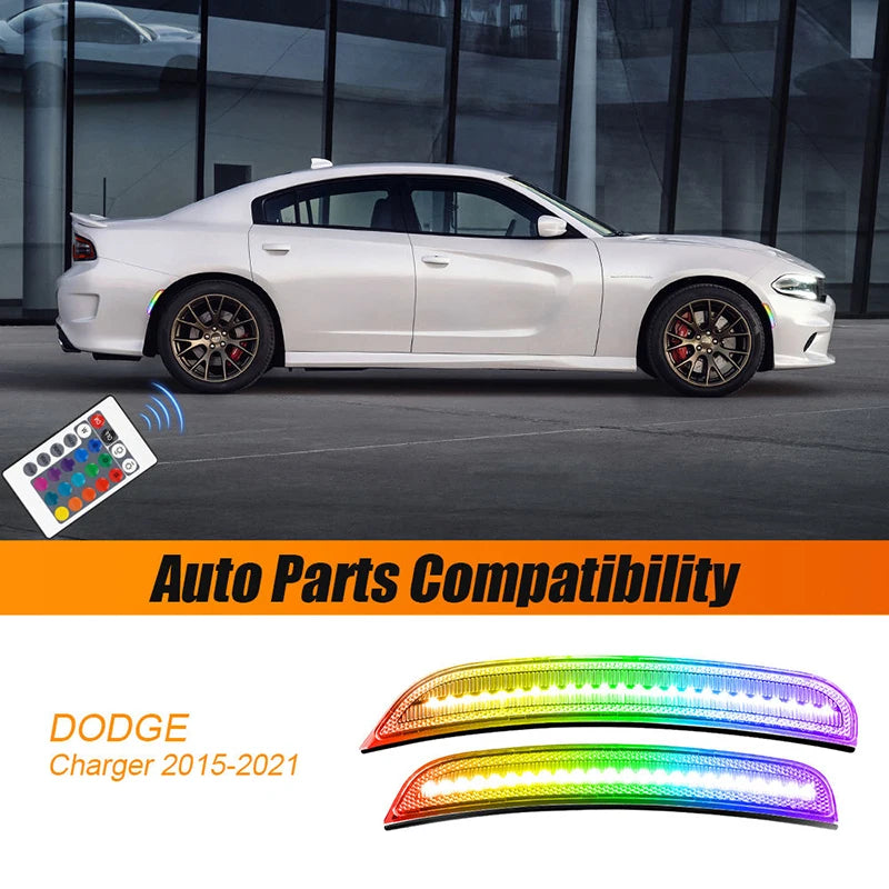 4Pcs LED RGB Front Rear Bumper Side Marker Lights For Dodge Charger 2015-2023