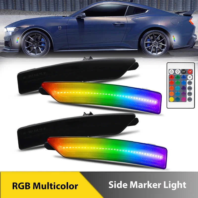 4Pcs LED RGB Multicolor Front Rear Bumper Side Marker Light For Ford Mustang S650 Gen7 2024-UP Turn Signal Lamps Car Accessories