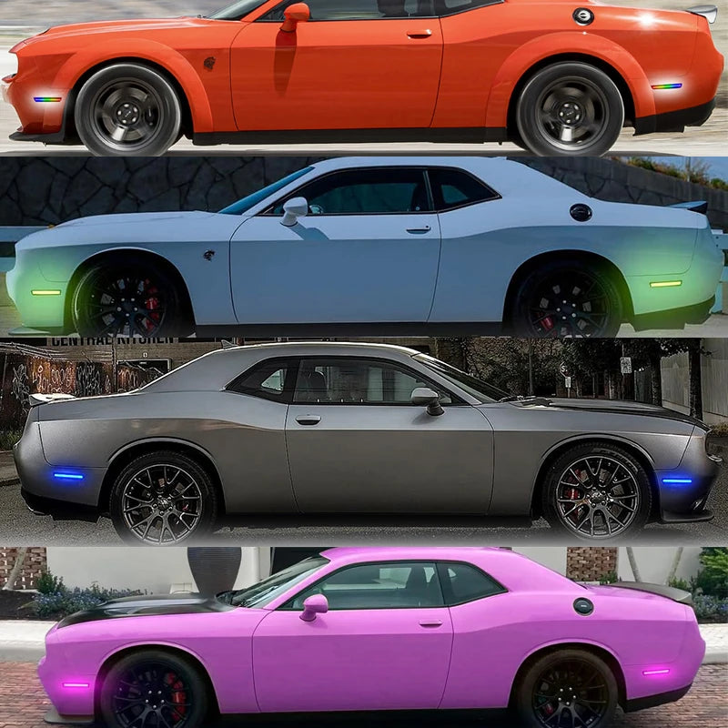 4Pcs LED RGB Front & Rear Bumper Side Marker Lights For Dodge Challenger 2015-2023 SLIM BODY