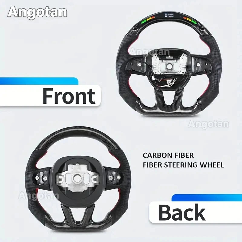 Real Carbon Fiber LED Steering Wheel for Dodge Charger Challenger Hellcat 2015 -2024 Perforated Leather D-Shaped